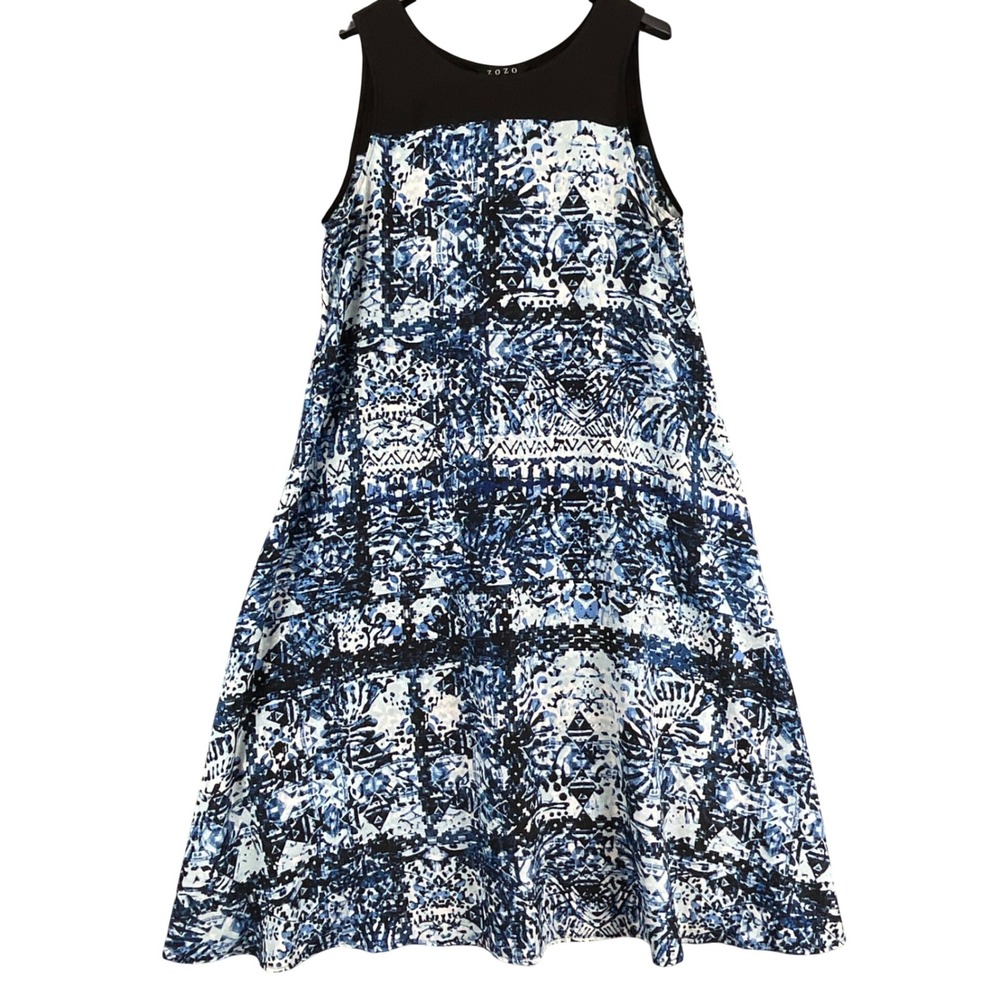 ZOZO Abstract Geometric Print Dress Women Medium Blue Black Excellent Sleeveless